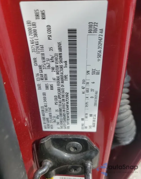 2017 Ford F150 Supercrew from USA, damaged, VIN 1FTEW1EFXHFA73392